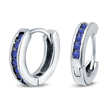 Eternity Huggie Hoop Earrings Channel Round Simulated Tanzanite CZ 925 Sterling Silver